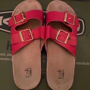 Kali Red Open Toe Buckle Slip On Cork sole sandals